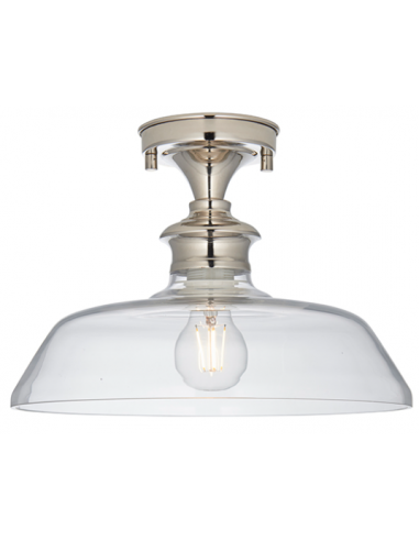 Barford Semi-Flush Plafond i metal og glas Ø32 cm 1 x E27 - Nikkel/Klar