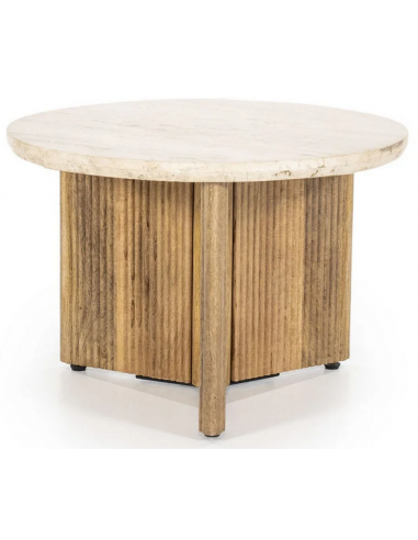 Sara rundt sofabord i mangotræ og travertin Ø60 cm - Rustik brun/Travertin