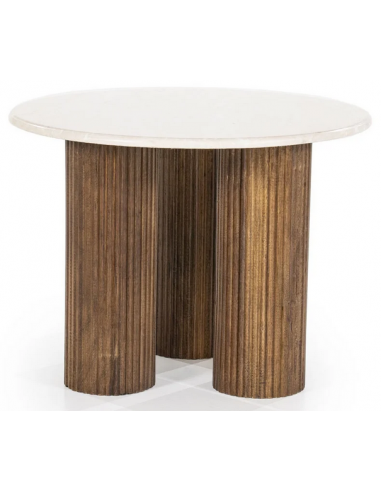 Xavi rundt sofabord i mangotræ og marmor Ø60 cm - Rustik brun/Creme marmor