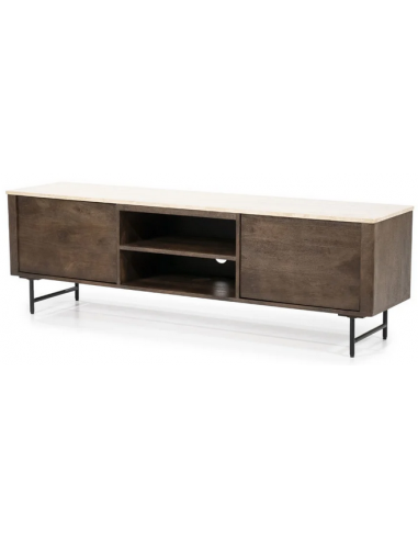 Lio Tvbord i mangotræ og travertin B170 cm - Rustik brun/Travertin