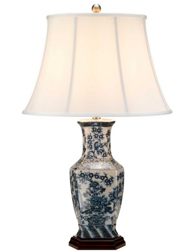 Blue Hex Bordlampe i porcelæn og polyester H75 cm 1 x E27 - Blå/Hvid