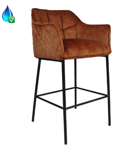 Jayron Barstol i velour H110 cm - Antik sort/Kobber