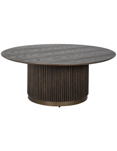 Luxor sofabord i jern & egetræsfinér Ø100 cm - Antik messing/Mørkebrun