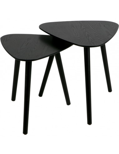 Sæt med 2 x sofaborde i fyrretræ og asktræ H40 + H45 cm - Sort