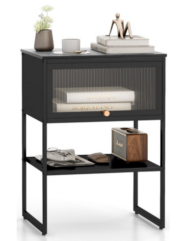 Sengebord med 1 skab i metal og polycarbonat H56 x B40 cm - Sort