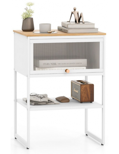 Sengebord med 1 skab i metal og polycarbonat H56 x B40 cm - Hvid/Natur