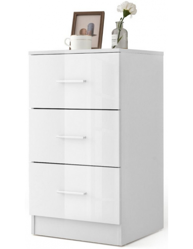 Sengebord med 3 skuffer i møbelplade H66,5 x B37 cm - Hvid højglans