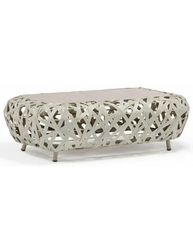 Curl lounge havebord i aluminium, PE og keramisk glas 122 x 76 cm - Greige