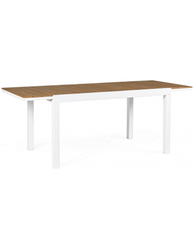 Havebord med udtræk i aluminium og komposit 140 - 200 x 90 cm - Hvid/Teak