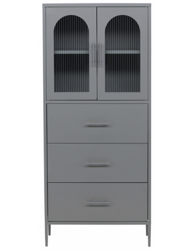 Paz vitrineskab i stål og glas H160 x B70 x D35 cm - Lysegrå