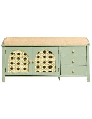 Skobænk i MDF og polyrattan H46 x B100 x D34 cm - Grøn/Natur