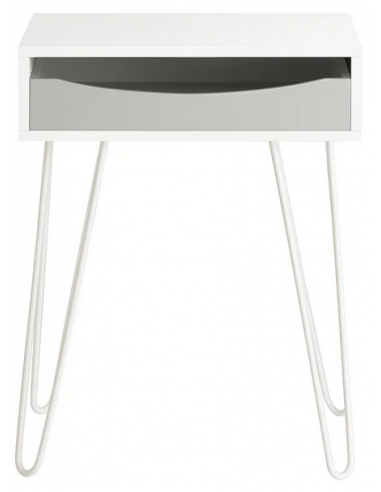 Sengebord i metal og møbelplade H52 x B40 x D34 cm - Hvid/Lysegrå