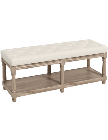 Bænk i gummitræ og polyester B115 cm - Antik brun/Cremehvid