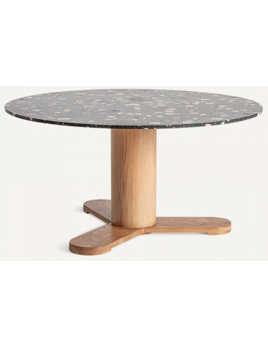 Budhir rundt spisebord i terrazzo og egetræ Ø150 cm - Natur/Sort terrazzo