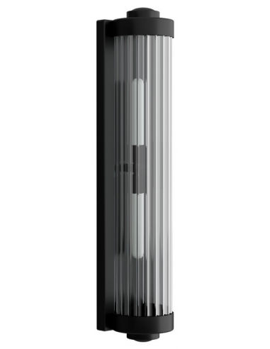 Fumi Badeværelseslampe i metal og glas H39 cm 2 x G9 LED - Mat sort/Klart rillet
