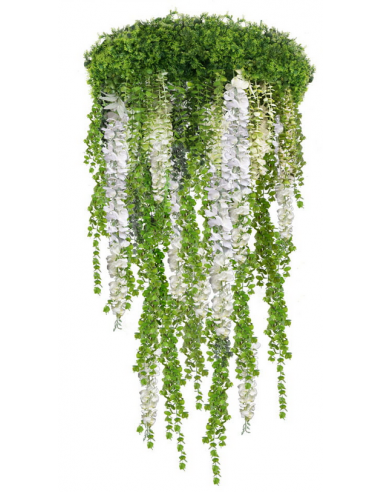 Flower Rain svævende have i kunstige planter Ø140 cm - Grøn/Hvid