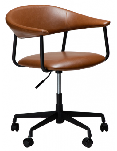 ROVER kontorstol i metal og PU-læder H71,5 - 83,5 cm - Sort/Vintage lysebrun