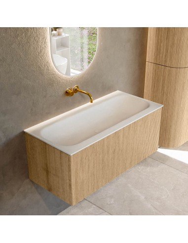 KURVE Komplet badmiljø i egetræ og solid surface uden hanehul B101 cm - Eg/Talkum
