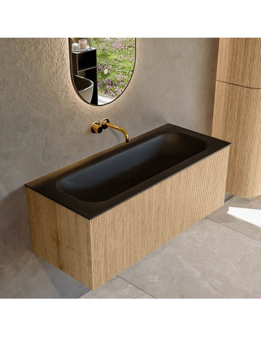 KURVE Komplet badmiljø i egetræ og solid surface uden hanehul B111 cm - Eg/Sort