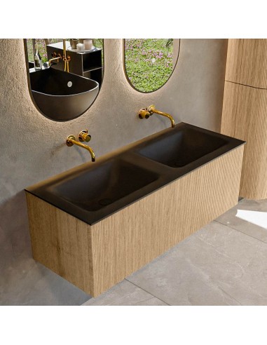 KURVE Komplet badmiljø i egetræ og solid surface uden hanehuller B121 cm - Eg/Sort