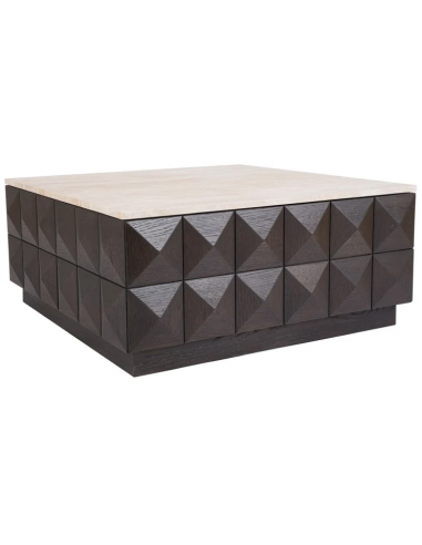 Claremont sofabord i egetræsfinér og travertin 90 x 90 cm - Brun/Travertin