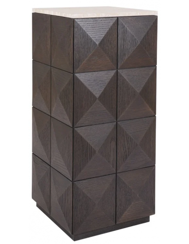 Claremont sidebord i egetræsfinér og travertin 37 x 37 cm - Brun/Travertin