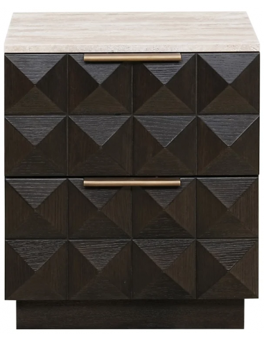 Claremont sengebord i egetræsfinér og travertin H62,5 cm - Brun/Travertin