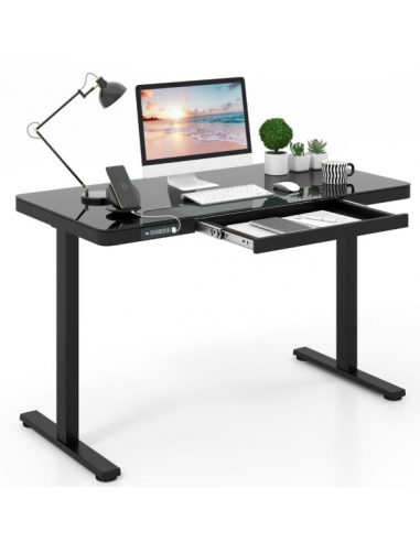 Hæve-/Sænke skrivebord i aluminium og glas 120 x 60 cm - Sort/Sortnet