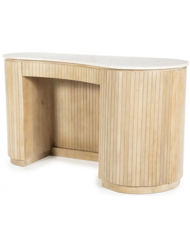 Mari skrivebord i mangotræ og marmor 129 x 60 cm - Rustik natur/Hvid marmor