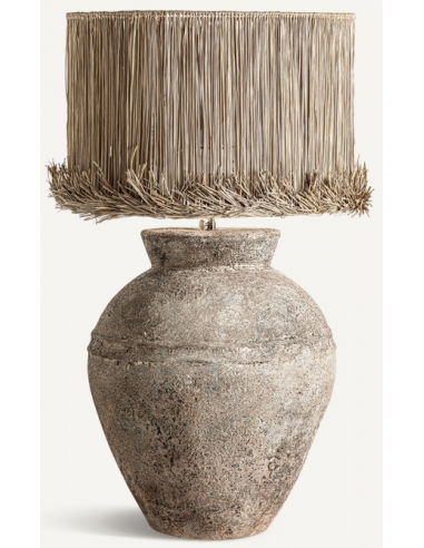 Bordlampe i keramik og jute og strå H85 cm 1 x E27 - Rustik beige/Natur