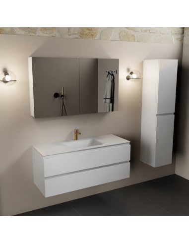 Aivy komplet badmiljø med spejlskab i MDF og solid surface med hanehul B121 cm - Talkum/Talkum