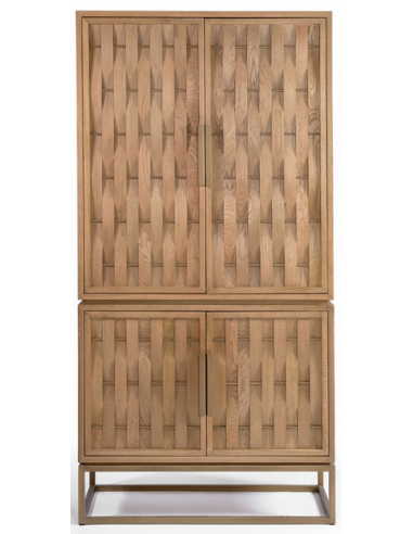 Vitrineskab i egetræ og egetræsfinér H210 cm - Antik messing/Eg