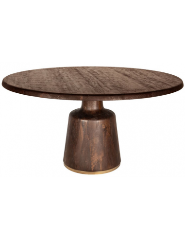 Arca rundt spisebord i metal og mangotræ Ø150 cm - Rustik brun/Antik guld