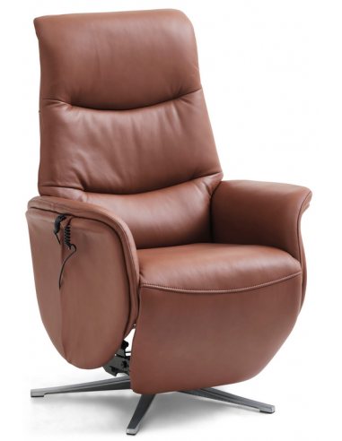Vince lænestol med indbygget fodstøtte i semi-anilin læder H113 cm - Børstet alugrå/Cognac