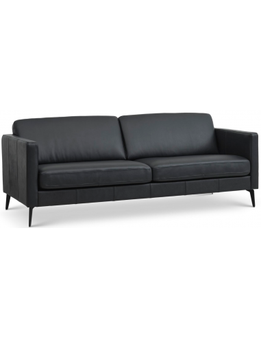 Askset 3-personers sofa i semi-anilin læder B214 x D86 cm - Sort/Sort