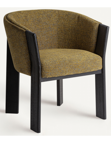 Nara spisebordsstol i egetræ og polyester H75 cm - Sort/Meleret gul