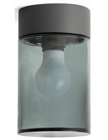 KILA Udendørs loftlampe i aluminium og glas H20 x Ø12 cm 1 x E27 - Mørkegrå/Røget grå