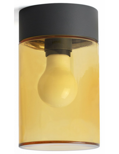 KILA Udendørs loftlampe i aluminium og glas H20 x Ø12 cm 1 x E27 - Mørkegrå/Rav