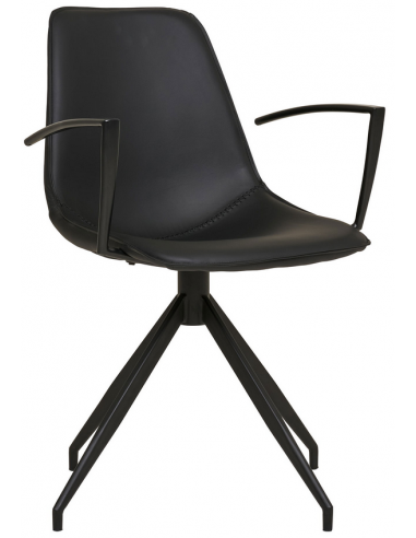 Spisebordsstol med armlæn og drejefod i metal og PU-læder H86 cm - Sort/Sort