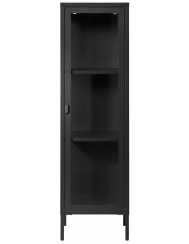 Bris lille vitrineskab i metal og glas H140 x B40 x D35 cm - Sort/Klar