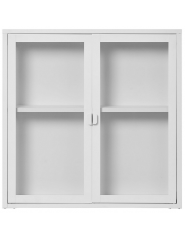 Bris væghængt vitrineskab i metal og glas H80 x B80 x D18 cm - Hvid/Klar