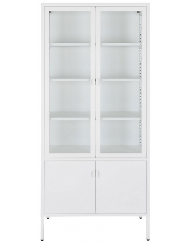 Bris vitrineskab i metal og glas H180 x B80 x D35 cm - Hvid/Klar