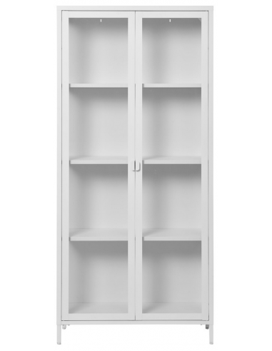 Bris vitrineskab i metal og glas H175 x B80 x D35 cm - Hvid/Klar