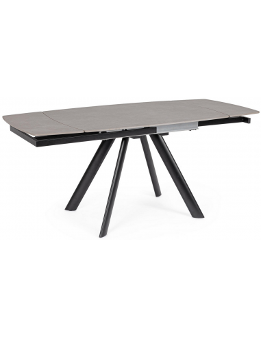 Raili spisebord med udtræk i stål og porcelæn 119,5 - 180 x 85 cm - Sort/Gråt stenlook