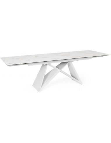 Alisa spisebord med udtræk i stål og porcelæn 180 - 260 x 90 cm - Hvid/Hvid marmoriseret