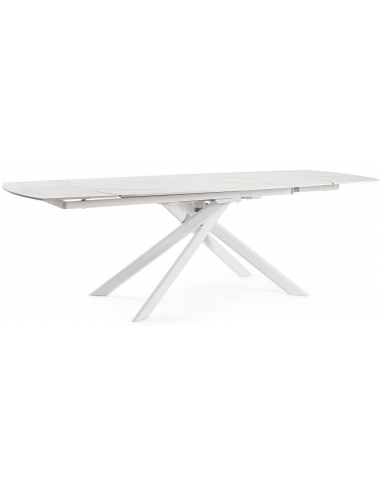 Joakim spisebord med dreje udtræk i stål og porcelæn 160 - 240 x 90 cm - Hvid/Hvid marmoriseret