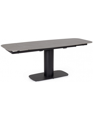 Jeremia spisebord med dreje udtræk i stål og porcelæn 140 - 200 x 80 cm - Sort/Gråt stenlook