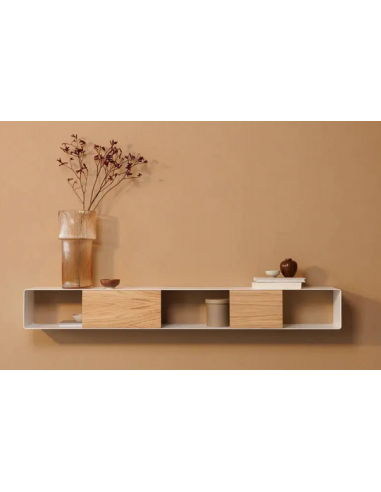 SION Hylde i stål og olieret egetræ H15 x B120 x D19 cm - Hvid/Olieret eg