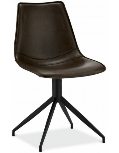 Sæt med 2 x Spisebordsstole med drejefod i metal og PU-læder H84 cm - Sort/Mørkebrun