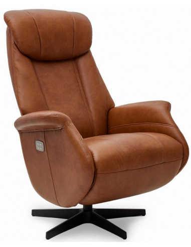 BONAS Lænestol eletrisk med vippefunktion i læder H115 cm - Sort/Cognac